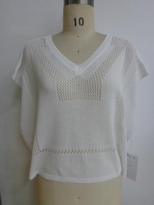 China Spring White Loose Boxy Tee V Neck Sweater Women With Back Longer for sale