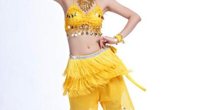 China Three Layer Flying Fringes Hip Scarves For Belly Dancing With Silver Sequin Tapes for sale