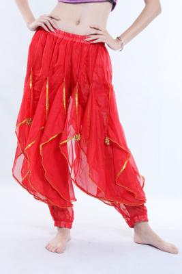 China Colorful chiffon belly dance harem pants gold decoration sequin and beads trim leaf pants for sale