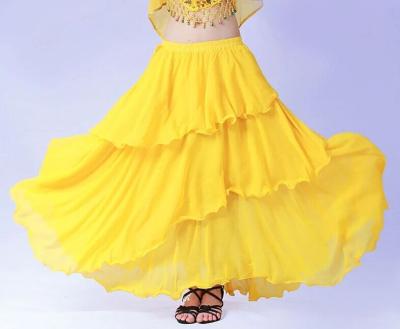 China Girls Wavy hem practice chiffon belly dance skirt yellow blue color for sale