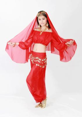 China A prática chiffon autêntica da dança do ventre traja o projeto vermelho, amarelo do OEM da cor à venda