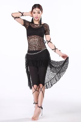 China La práctica negra de la danza de la falda/de vientre de la danza de vientre viste la tela suave y elástica del cordón en venta