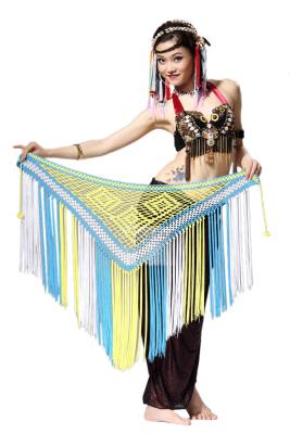 China Argentina triangle hand crochet belly dance hip scarf with long fringes for sale