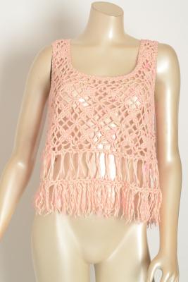 Chine Gilet rose de crochet de modèle de fleur de fils de mélange avec des franges/dessus de réservoir sans manche à vendre