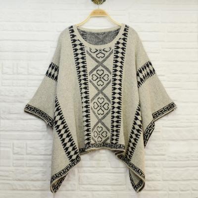 China Aztec pattern jacquard women knit poncho shawl , ladies wool ponchos for sale