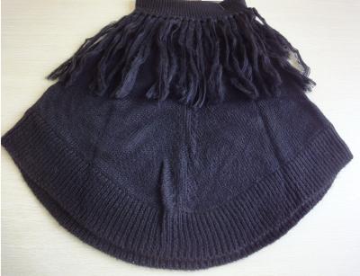 China Customize  Round brushed acrylic black poncho shawl with front fringes for sale