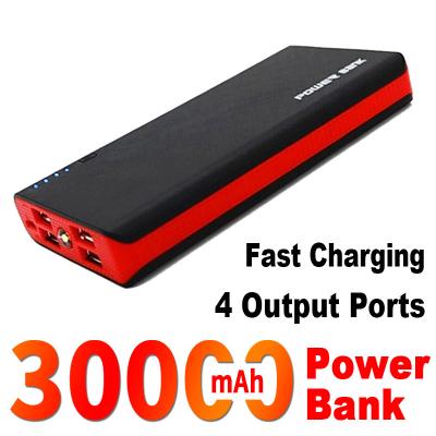 China With LED Lamp 30000mAh 4USB Portable Power Bank Portable Fast Charging External Battery with LED Light for iphone Huawei xiaomi for sale