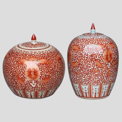 China Porcelain Heatable Chinese Home Decorative Ceramic Flower Vase Pot With Food Red And White Painting Box for sale