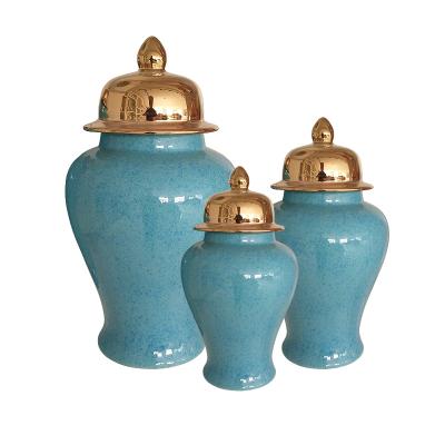 China Chinese classic traditional ceramic home decoration porcelain general jar with gold lid ginger jar wholesale for sale