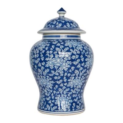 China None wholesale high quality antique blue and white ceramic storage temple jar with lid for sale