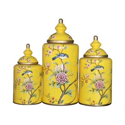 China Stocked ceramic flower and bird candy jar, decorative flower arrangements in American rural style for sale