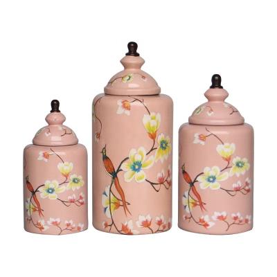 China Contemporary pink ceramic pot with painted flower and bird for hotel or home decoration gift china wholesale for sale