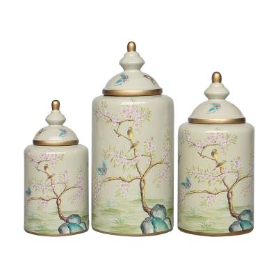 China Contemporary gray ceramic decorative jar with flowers and birds painting for modern tableware vase china home hotel decoration new for sale