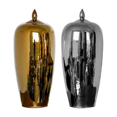 China Stocked fancy gold and silver plated ceramic high wax gourd pot home decor porcelain vase display factory wholesale for sale