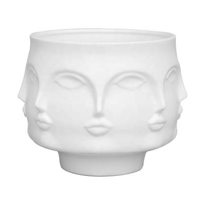 China Stunning Edie Of Morden Face Luxury White Ceramic Vase Creative Modern Big Mouth Flower Pot for sale