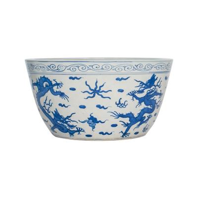 China Jindezhen hotel home porcelain wholesale decoration blue and white minimalist ceramic dragon fishbowl pattern blue and white for sale