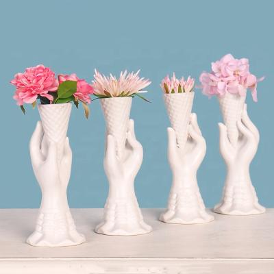 China White Ceramic Handheld Housewares Ice Cream Cone Ornaments For Home Decor for sale