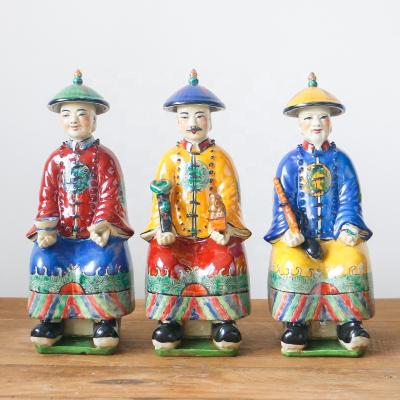 China Chinese Ceramic Statues of the Three Emperors of Qing Dynasty in China, Chinese Handwork Pastel Hand Painted Decorations for sale