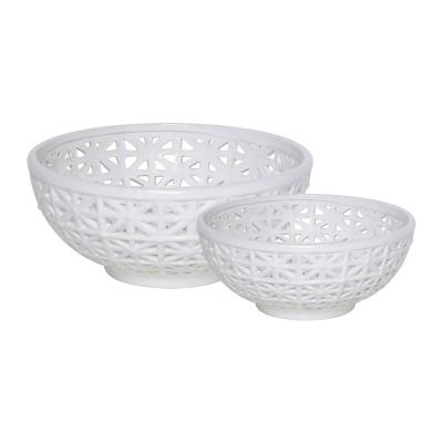 China Sustainable Wholesale White Hollow Out Ceramic Fruit Bowl Decorative Ornaments For Wine Cabinets And Tea Table for sale