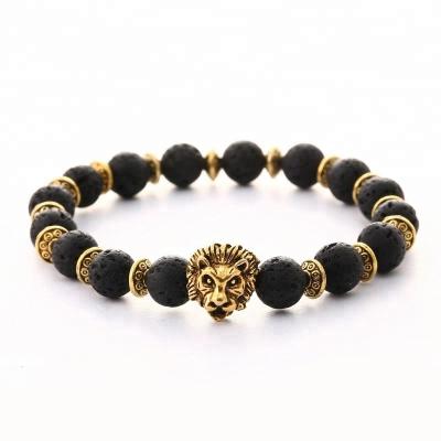 China Trendy Hot Sale Customized Unique Handmade DIY Buddha Lion Leopard Head Lava Stone Beads Bracelet For Women Men for sale