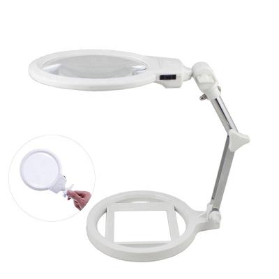 China Magnifying Glass for Coins Foldable Dandelion 3B-1A 2.5x 5x Magnifying Glass with 2 LED Lamps Magnifier Lens Card Reading Jewel Deformation Powerful White for sale