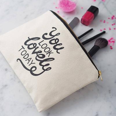 China White Fashion Cotton Canvas Eco-Friendly Organic Single Letter Travel Cosmetic Bag Women Makeup Bag Pouch With Custom Logo for sale