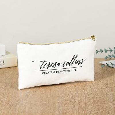 China Fashion Useful Fashion With Custom Logo Eco Canvas Women Makeup Bags Cotton Single Zipper Pouch Custom Cosmetic Bag for sale