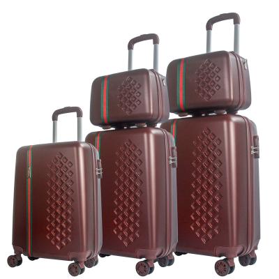 China Custom Brown ABS Luggage Bag Luxury Travel 4 Wheel Trolley Spinner Luggage for sale