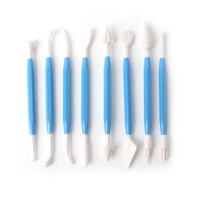 China Plastic Sugar Flower Shape 8 Pcs Viable DIY Engraving Baking Fondant Sculpting Pen Cake Tool Carving Knife Set for sale