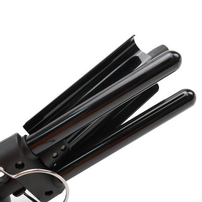 China Custom Tourmaline Ceramic Electric Stone Factory Triple Barrels Blacken 3 Barrel Hair Crimper Curling Iron for sale