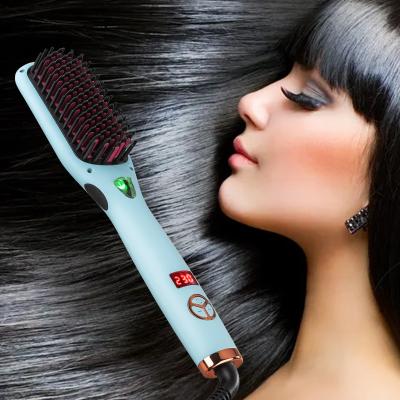 China Ionic Straightening Brush 2021 Hot Selling Hair Straightening Brush Mini Hair Straightener Brush Comb LCD Display Good Prices Hair Straightener Brush for sale