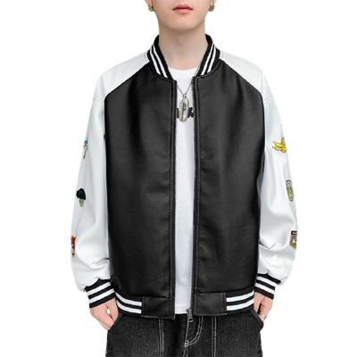 China Menbaseball QUICK DRY casual collar leather jacket patchwork fashionable leather clothing for men's jackets for sale