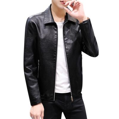 China QUICK DRY the fall new trend leather jacket wholesale casual men's leather jacket with lapel windproof leather jacket for sale