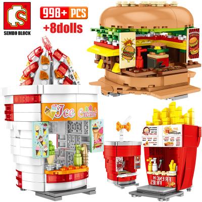 China SEMBO Plastic City Street View Building Block Friends Burgers Ice Cream Shop Food Truck Bricks House Toys For Children for sale