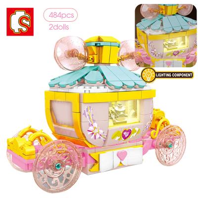 China SEMBO 484Pcs Plastic Romantic Dreamy Light Spinning Carriage Building Block Girls Princess Toys Fantastic Model Bricks For Kids Gift for sale