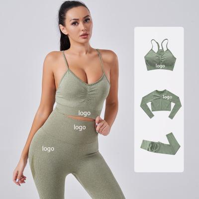 China Breathable Seamless Workout Clothing Set Yoga Suit 3 Pieces Set Product Gym Yoga Leggings Sports for sale