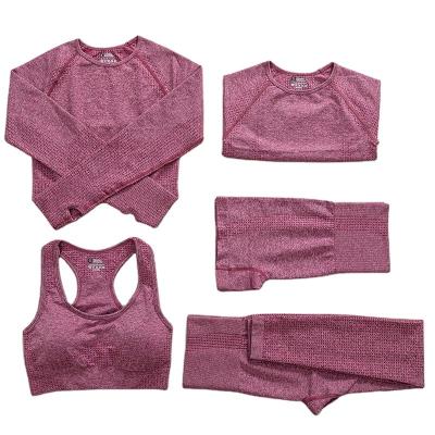 China High Waist Sports Wear Summer Tracksuits Suit Women 5 Piece Yoga Set Breathable Seamless Quick Dry Gym Set for sale