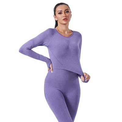 China New Fashion Women Breathable Sexy Two Piece Sportswear Yoga Long Sleeve Leggings Gym Top Fitness Set Wear Women for sale