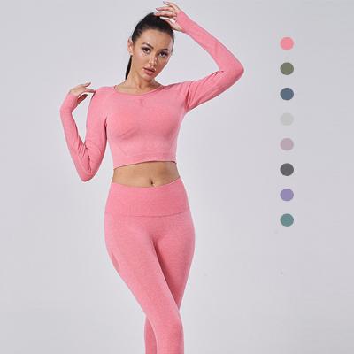 China 3 Piece Long Sleeve Women Breathable Seamless Yoga Legging Sporty Gym Fitness Sets Yoga Clothing Women for sale