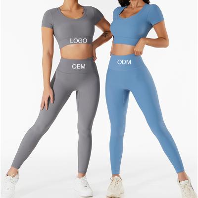 China Wholesale New Fashion Breathable Yoga Set Crop Top Custom Workout Suit Ribbed Seamless Legging Sports Set For Women for sale