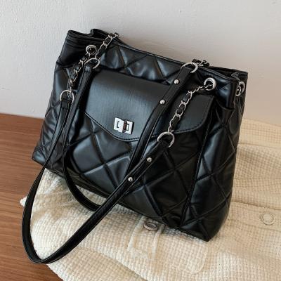 China High Quality Large Plaid Shopper Handbags Female Leather Women Large Tote Bags For Women Chain Cross - Body Bag Purses Lattice Shoulder Purses for sale