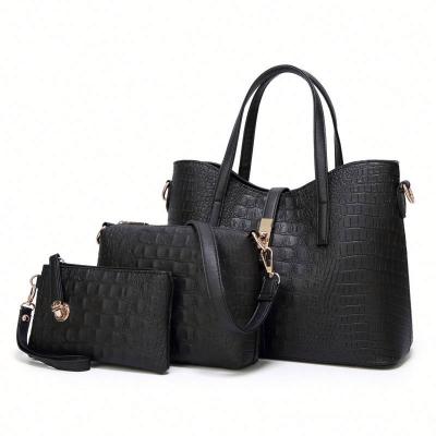 China Luxury High Quality Crocodile Printing High Quality 3 Pcs Set Bags Set Women PU Shoulder Bag Leather Handbags For Girls for sale