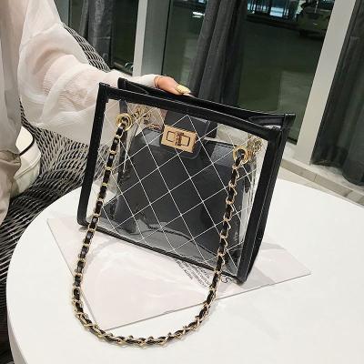 China 100% Transparent Fashion Jelly Big Handbag High Capacity Shoulder Messenger Bags 2021 Designer Eco-friendly New High Quality PVC Women's Chain Messenger Bags for sale