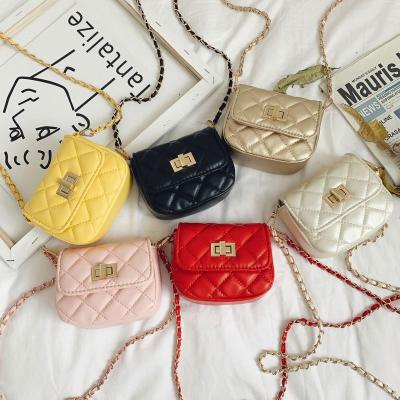 China Korean High Quality Fashion Sling Chain Solid Color PU Leather Shoulder Bags Kids Fashion Cross - Body Handbags For Girls Kid for sale