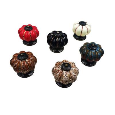 China 2021 Furniture Manufacturer Popular Colorful Round Pumpkin Modern Ceramic Cabinet Door Handles And Pulls for sale