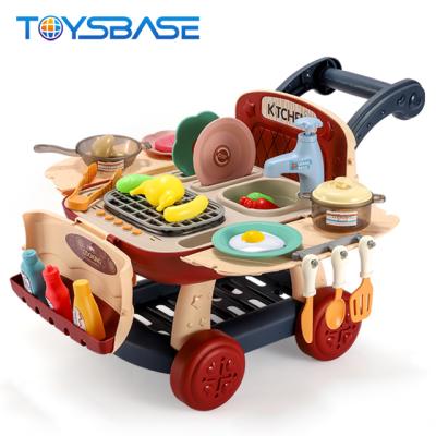 China 2021 Amazon Girl Plastic Food Cart Cart Kitchen Toys Cooking Kitchen Set for sale