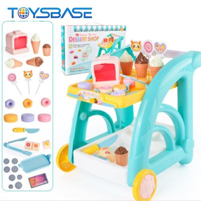 China Plastic Pretend Play Kitchen Cart Game Dessert Ice Cream Toy for sale