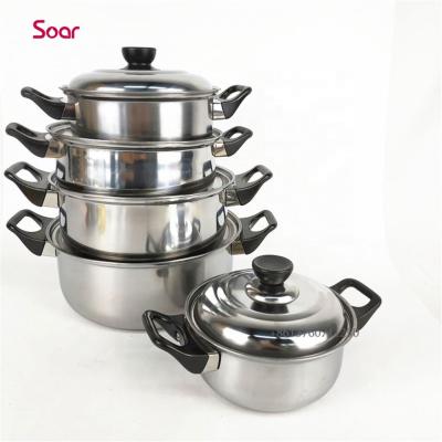 China OEM 5Pcs Stainless Steel Pot Sustainable Soup Pot Set Cooking Pot Cookware Set With Silicon Handles for sale