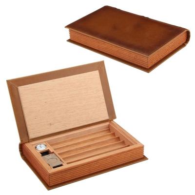 China Morden Custom Commercial BOOK Outdoor Leather Cigar Travel Humidor with Cigar Cutter for sale