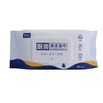 China Cleaning Custom Disposable 40 Pulls Nonwoven Cloth Tisu Dapur Lampblack Stove Kitchen Cleaning Wet Wipes For Household Ues for sale